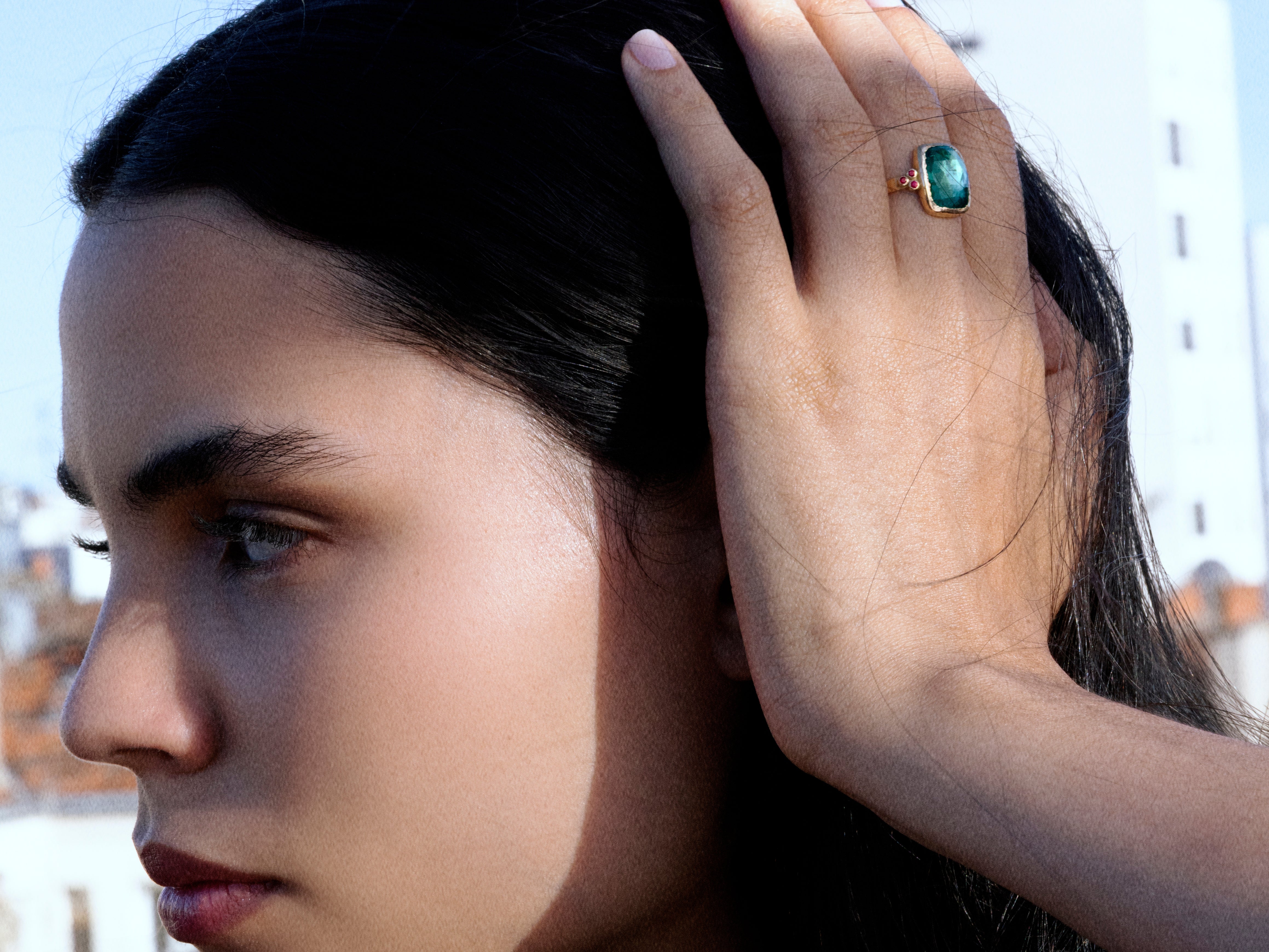 Bague Queen rubis Tourmaline verte rectangle 4,51 cts Or Jaune