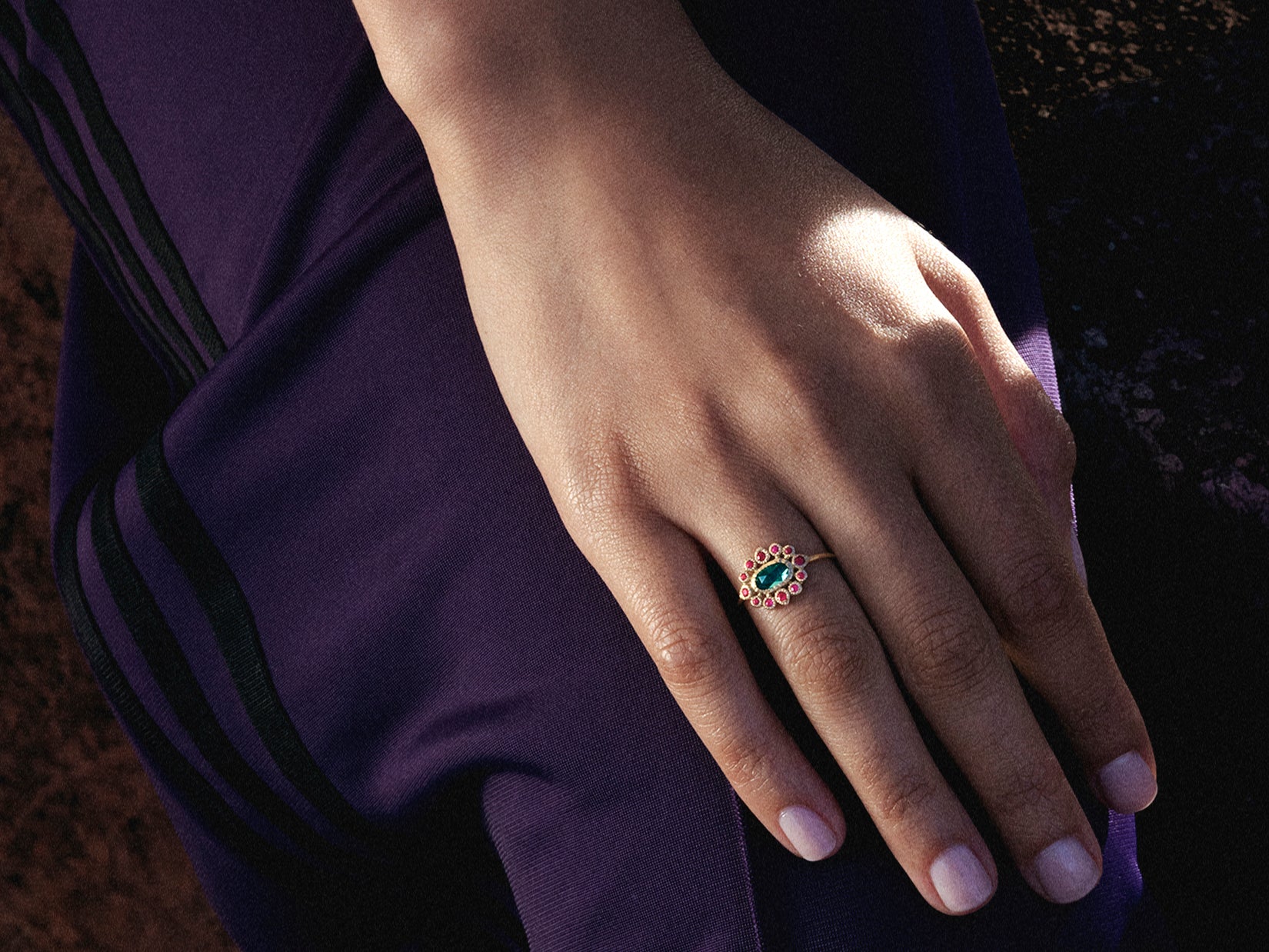 bague sagan tourmaline vert d'eau 0,46cts et rubis or jaune