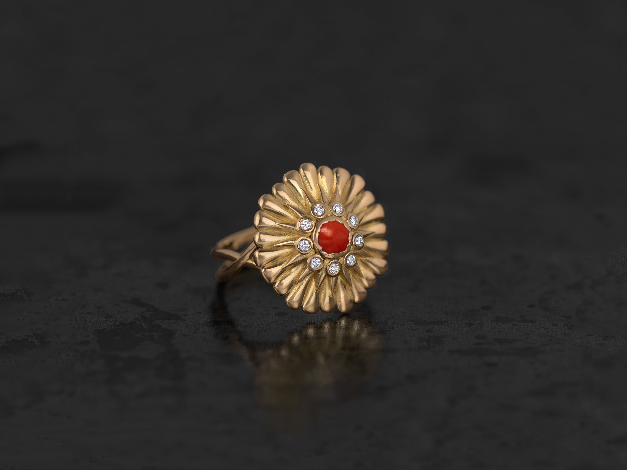 Sacha Coral and Diamond Ring Yellow Gold