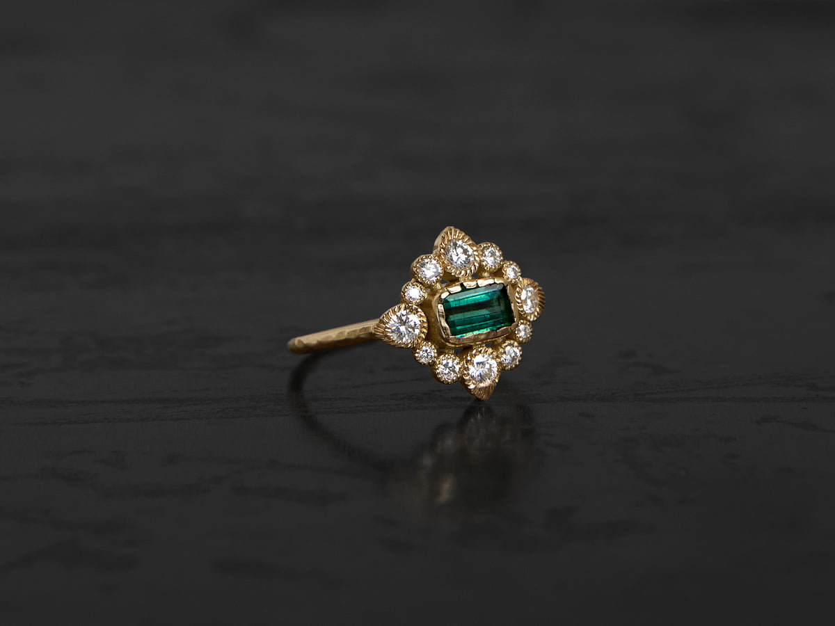 Sagan Perse Ring with 0.28 cts White Rose-Cut Diamond, Yellow Gold