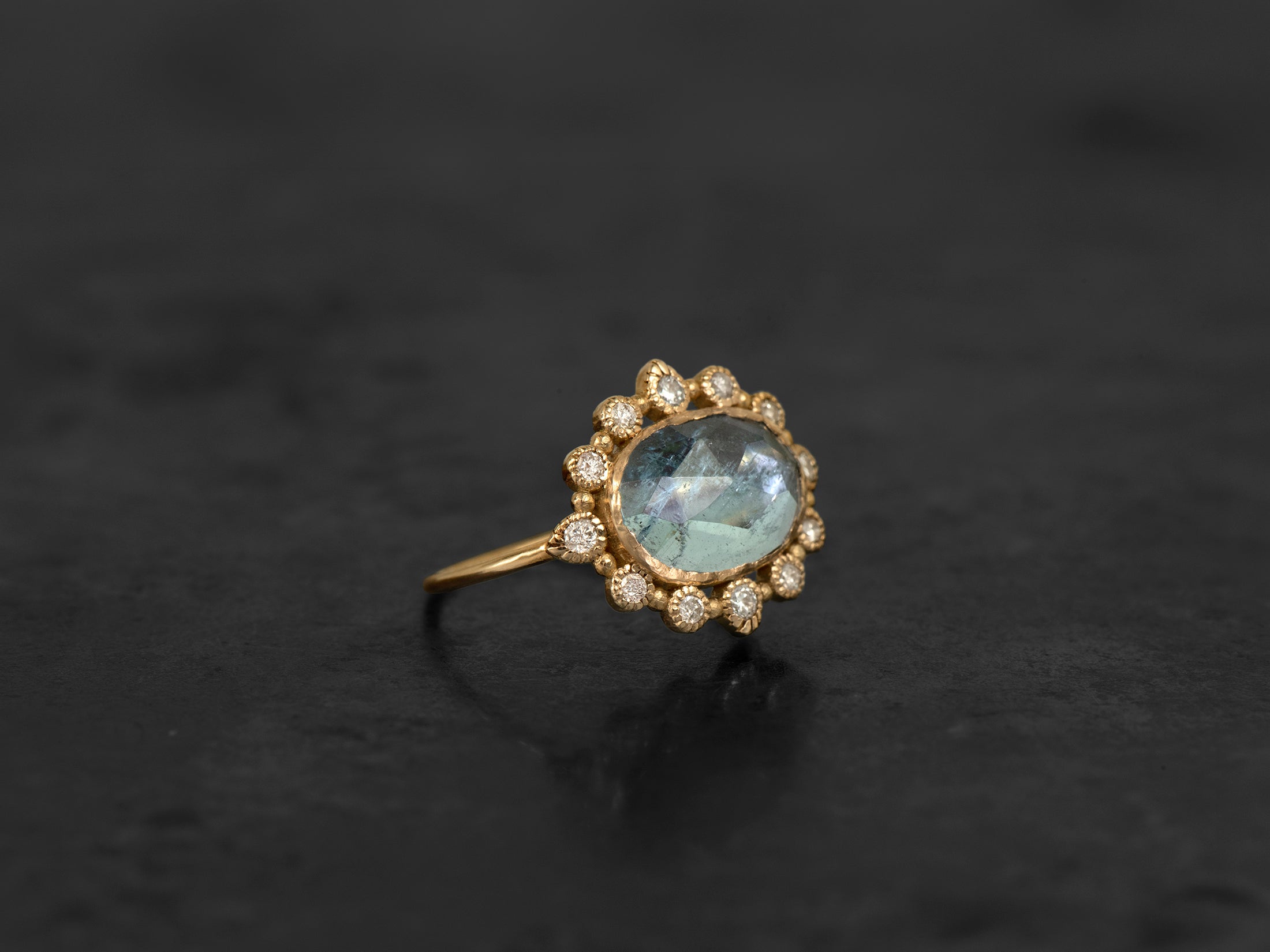 Sagan Ring Oval Rose-Cut Aquamarine 1.63ct Champagne Diamonds