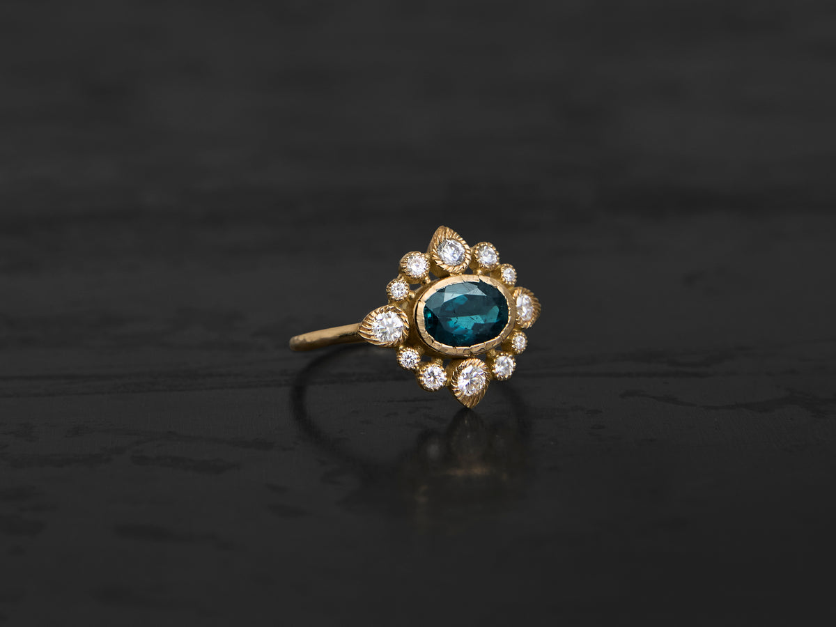 Sagan Perse Ring with 0.28 cts White Rose-Cut Diamond, Yellow Gold