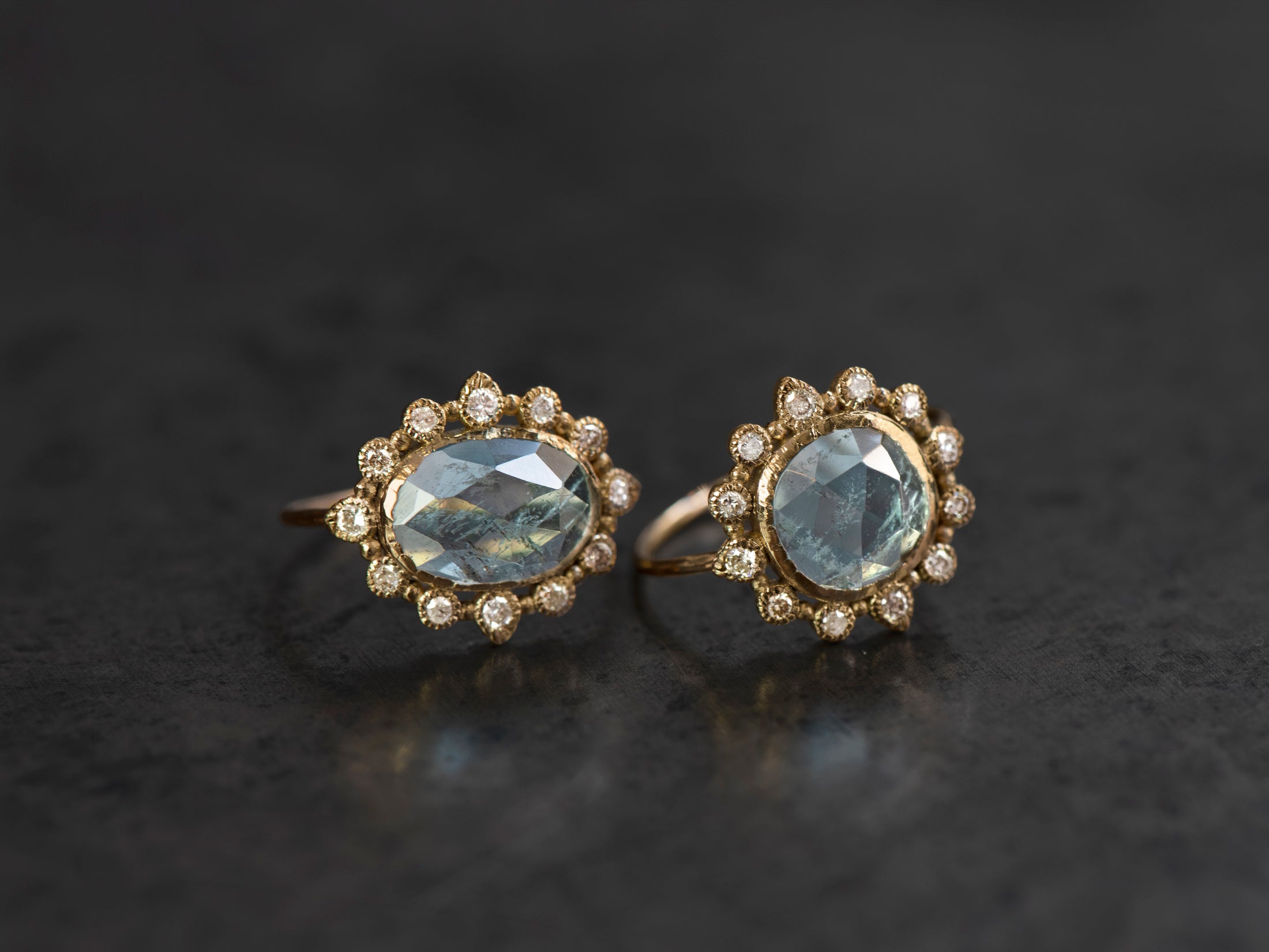 Bague Sagan Aigue-marine rosecut ovale 1,63ct diamants champagne