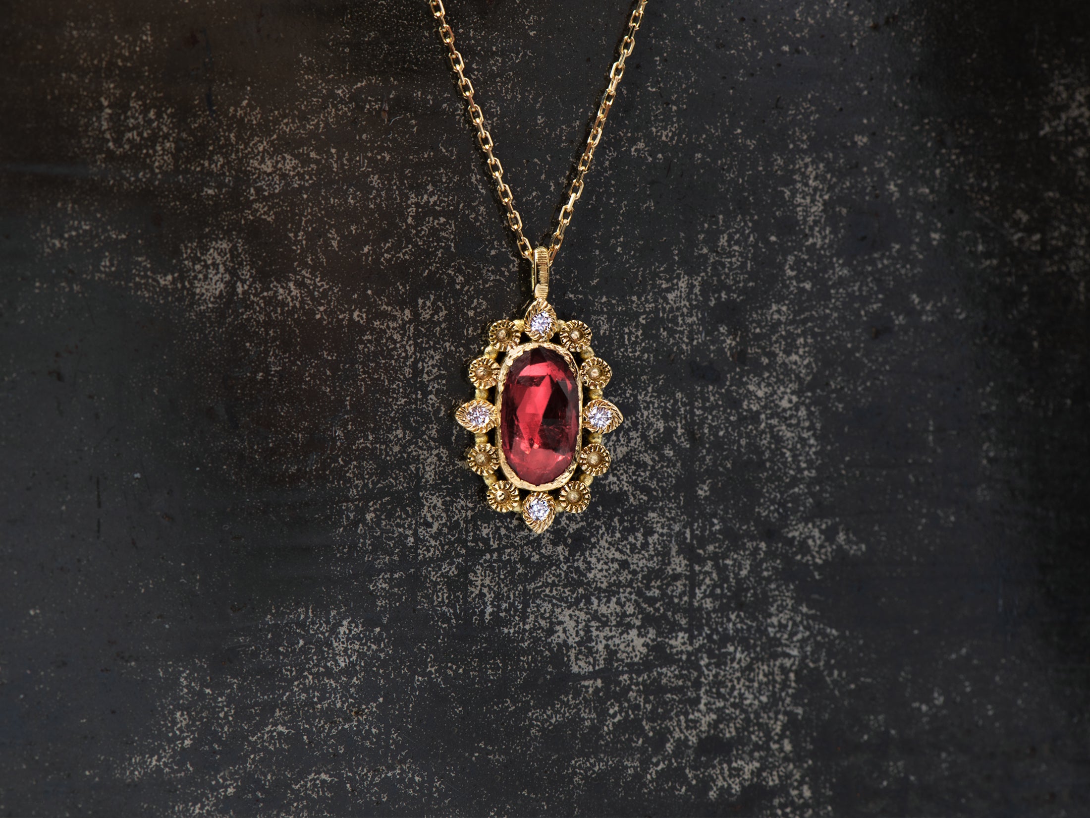 Collier Sagan 02 tourmaline rose 0,86cts diamants or jaune