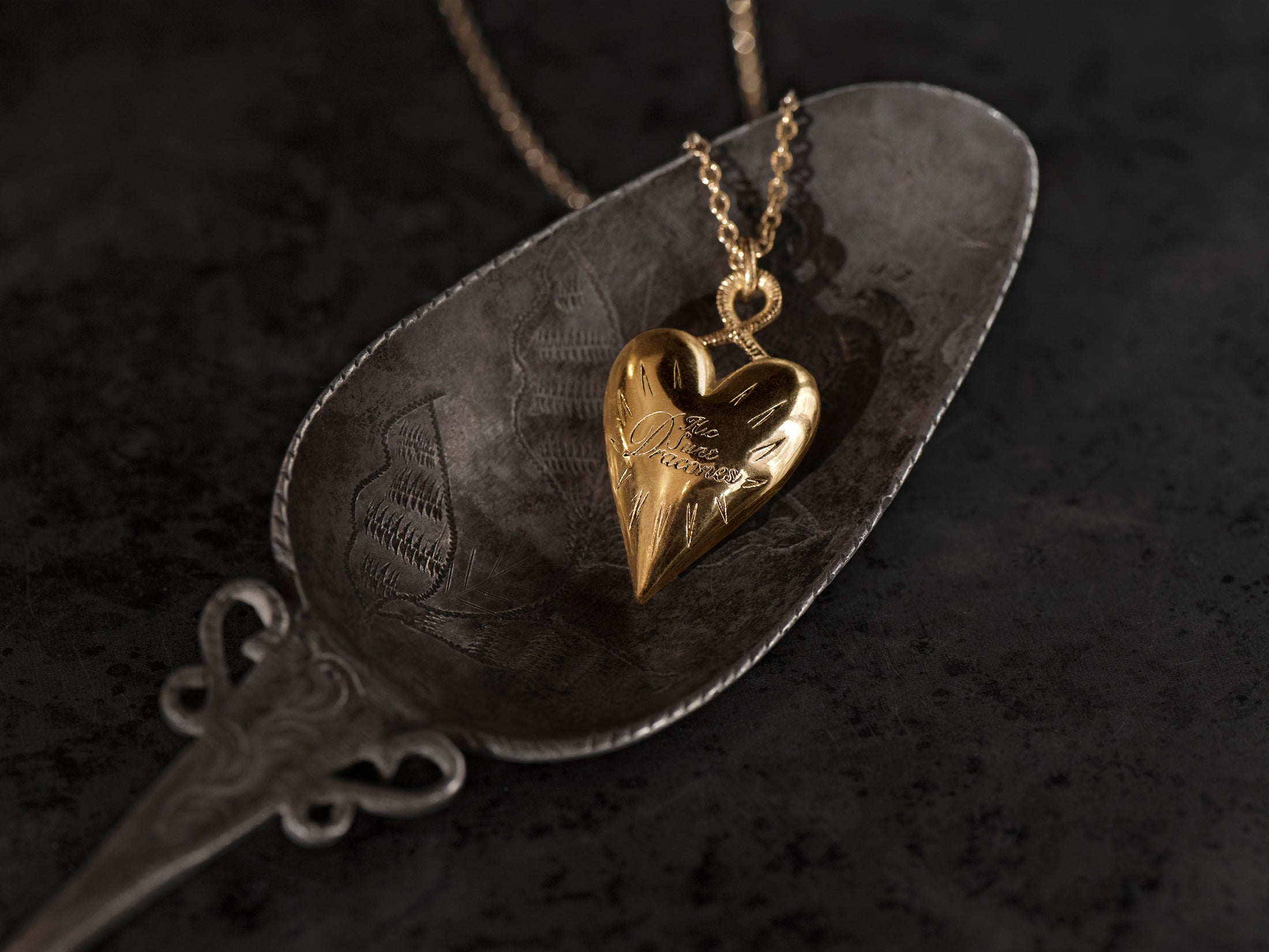 Collier Dracones coeur devise GM vermeil