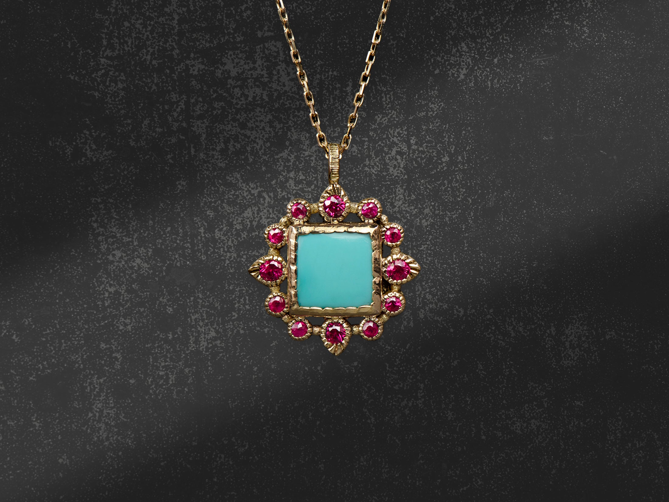 Collier Sagan turquoise rubis or jaune