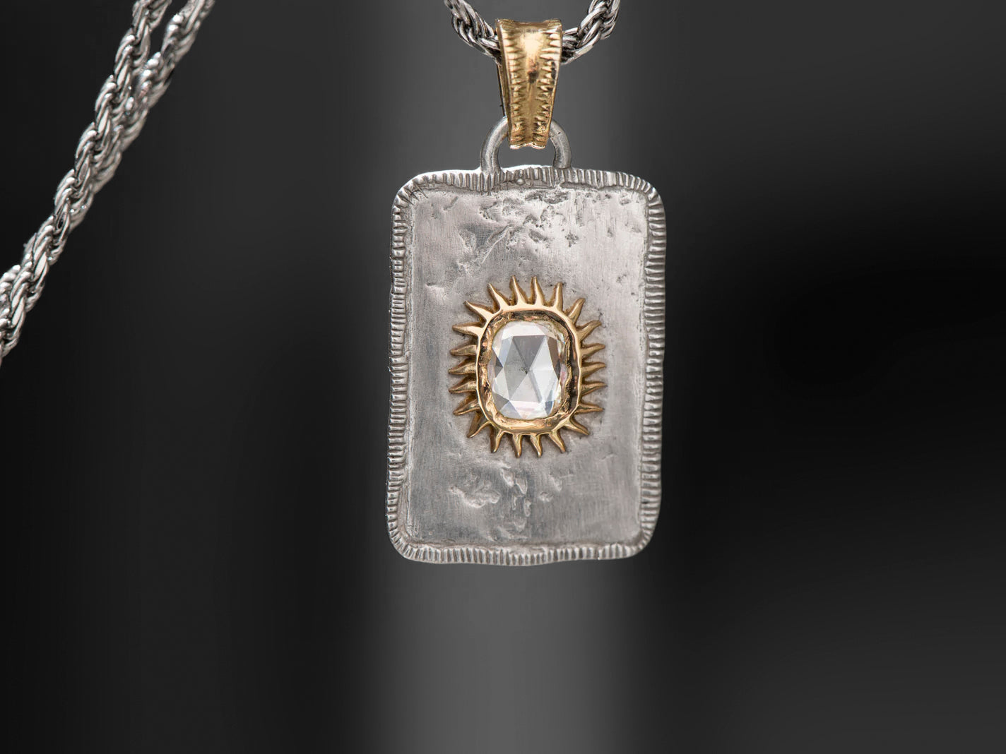 Pendentif Solis Lux rectangle GM soleil diamant rosecut