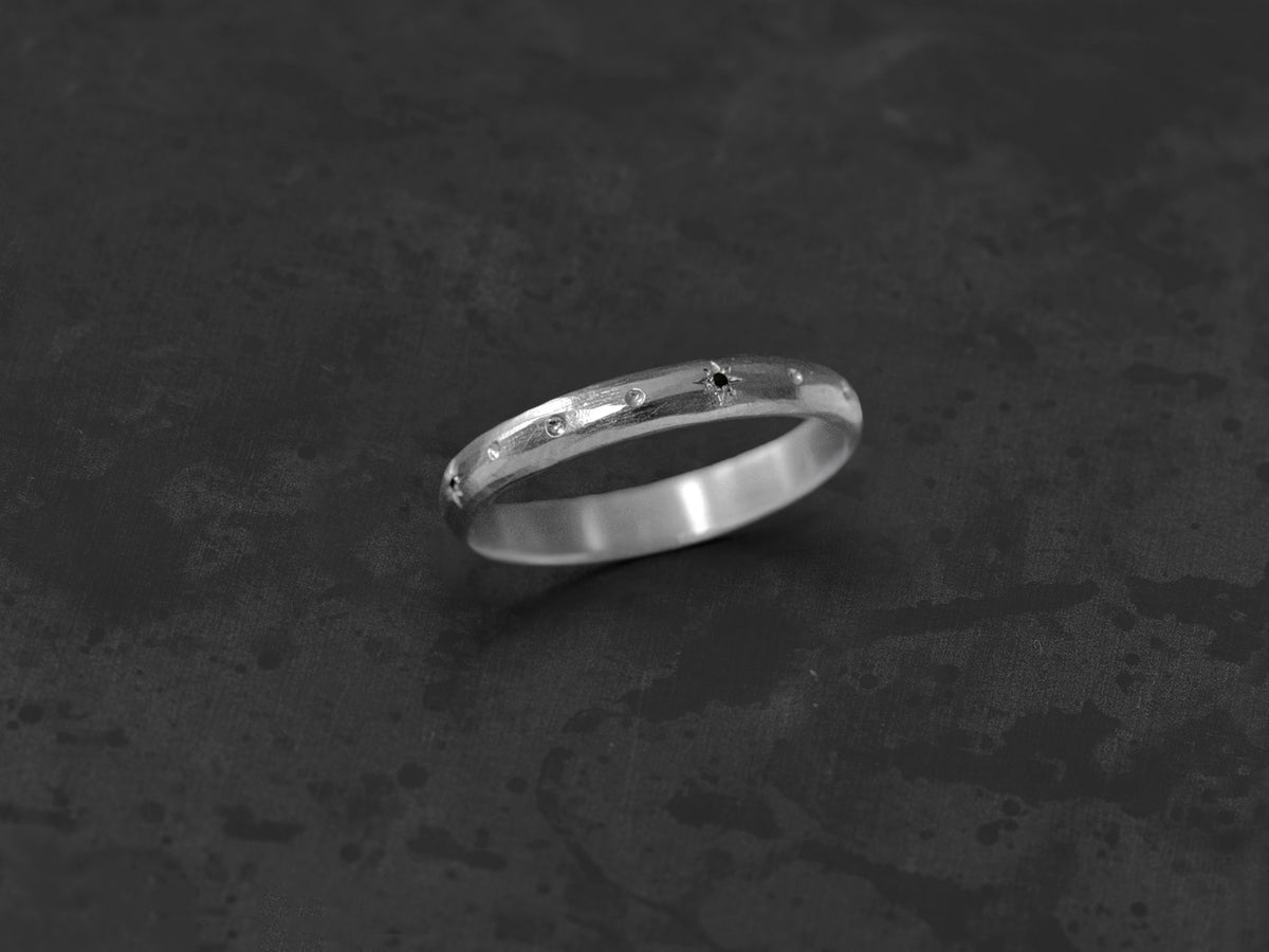 Stella black diamond men's silver ring