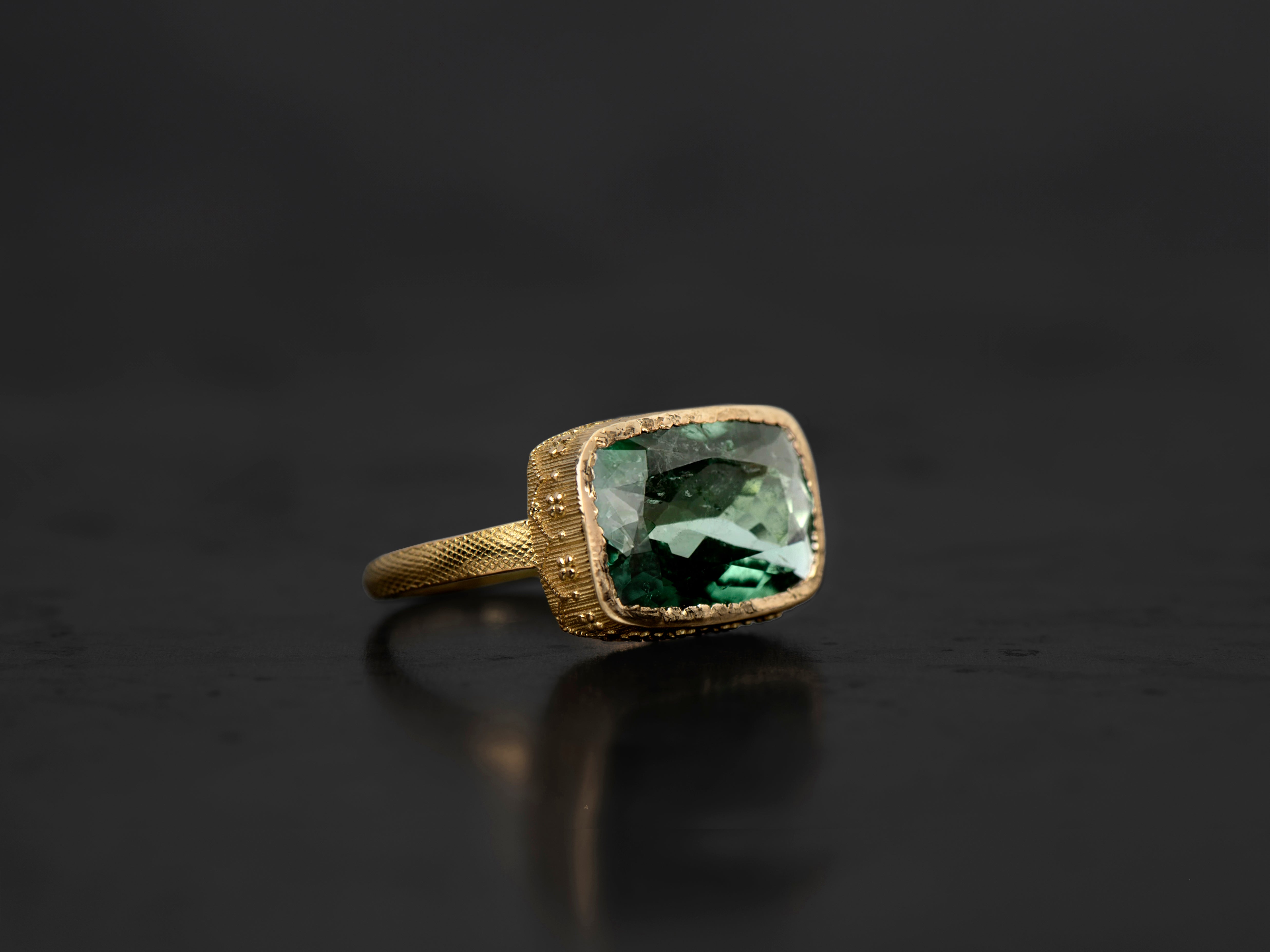 BAGUE SYRACUSE TOURMALINE VERTE 5,14CTS OR JAUNE