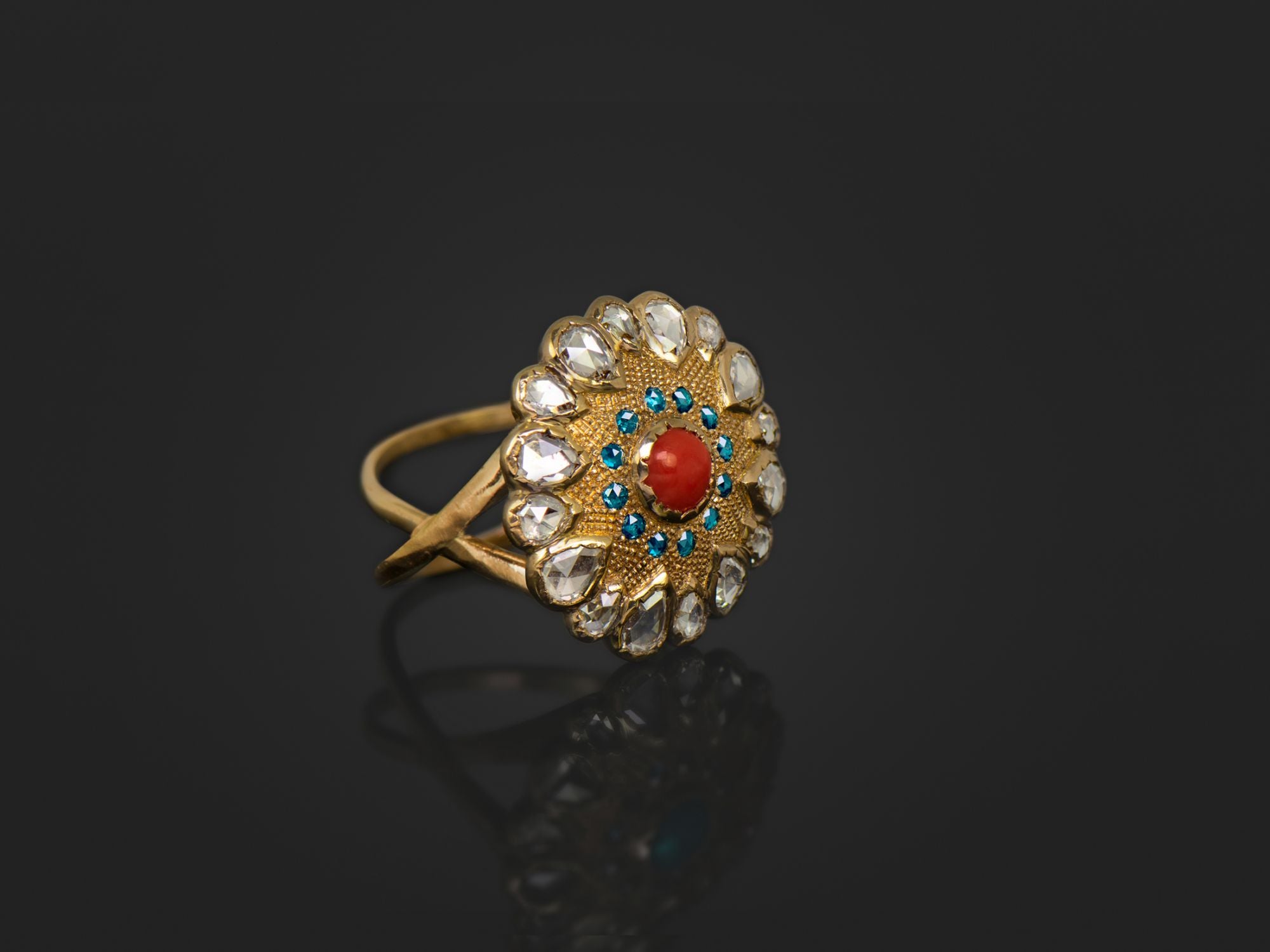 Bague Vesna Corail Diamants grand modèle A – bijou artisanal signé Emmanuelle Zysman