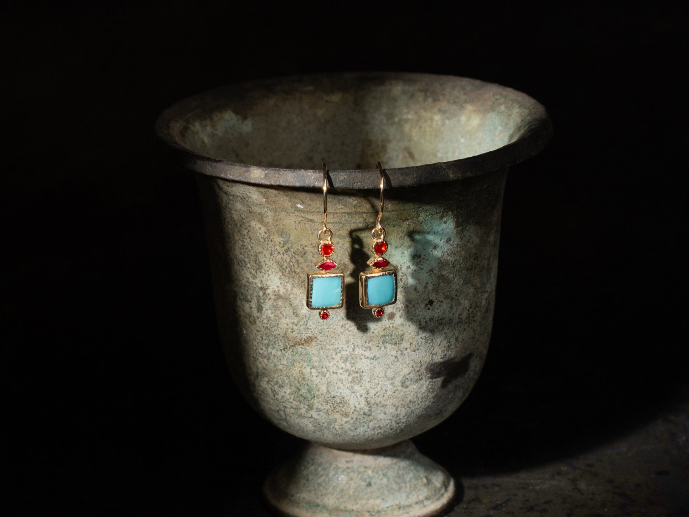 BO Tutti Frutti turquoise, rubis et opale de feu, or jaune