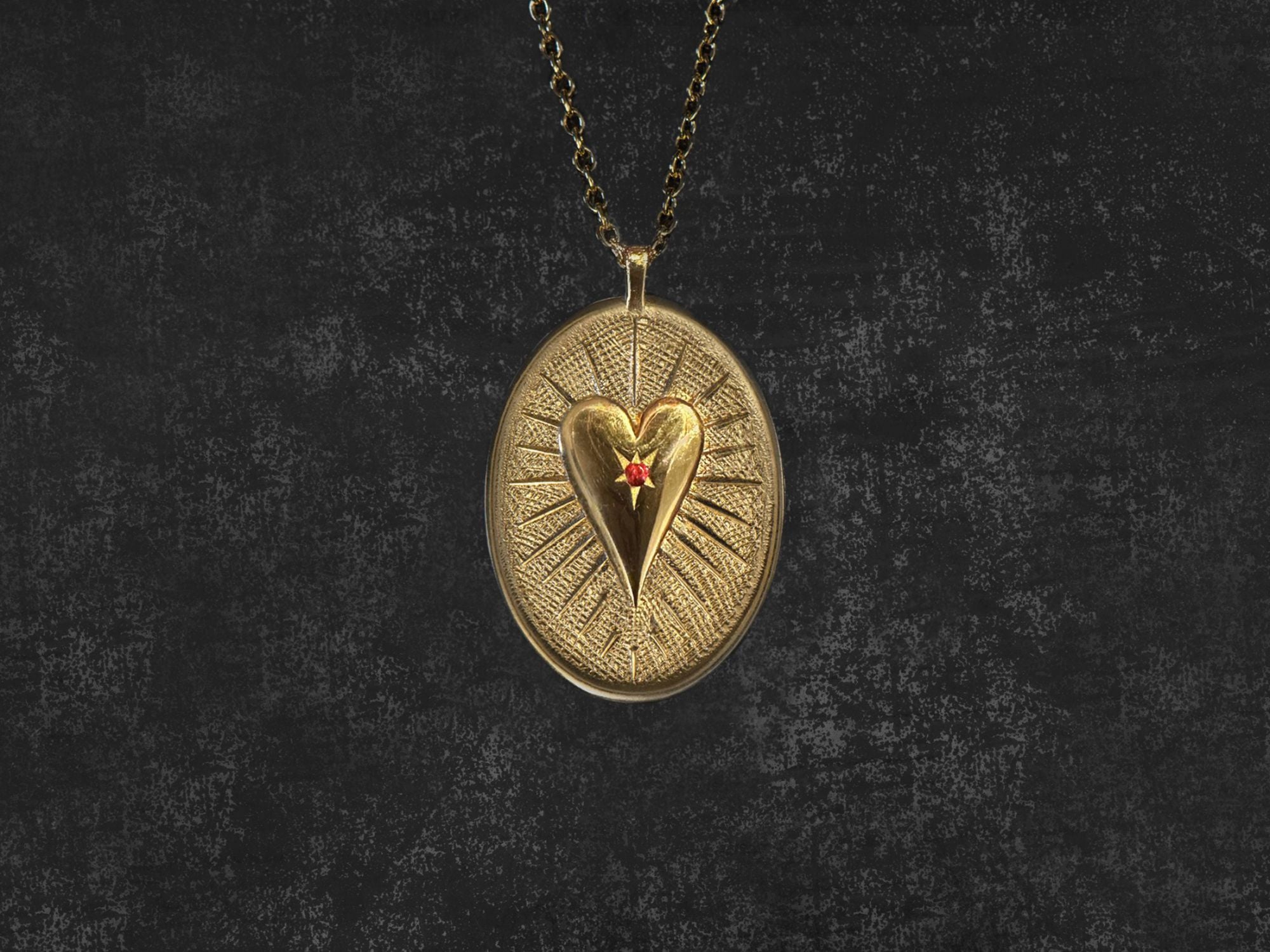 Collier Dracones ovale rubis plaqué or – bijou artisanal signé Emmanuelle Zysman