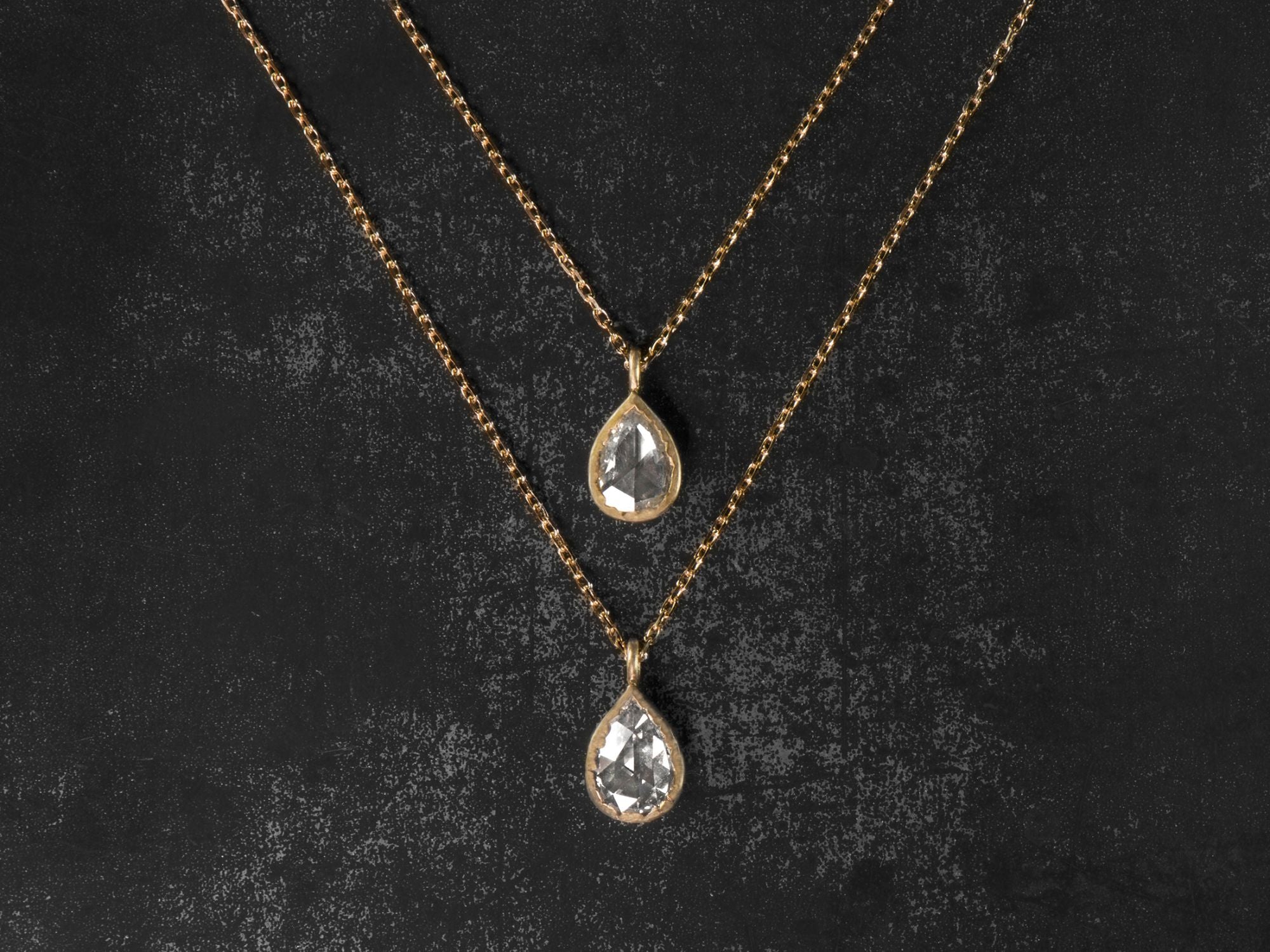 Collier Twinkle diamant poire blanc rosecut or jaune — bijou signature Emmanuelle Zysman en argent ou vermeil, élégant et intemporel