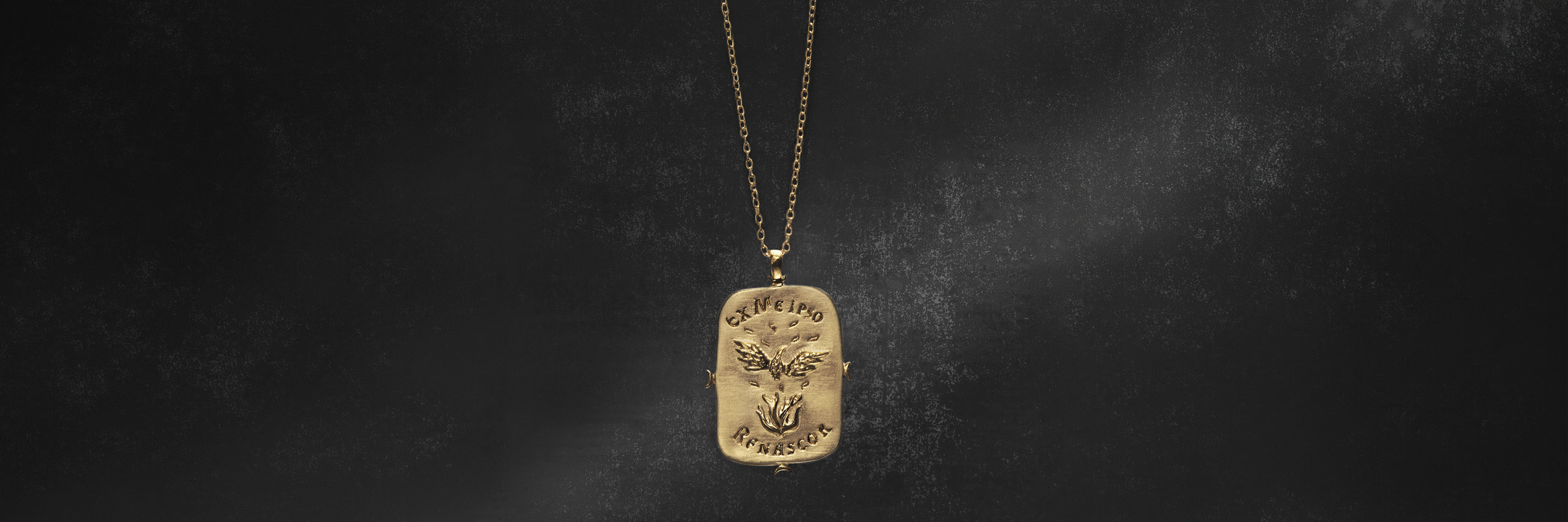 Collier Phénix gravé Ex Me Ipso Renascor, médaille créée à la main par Emmanuelle Zysman