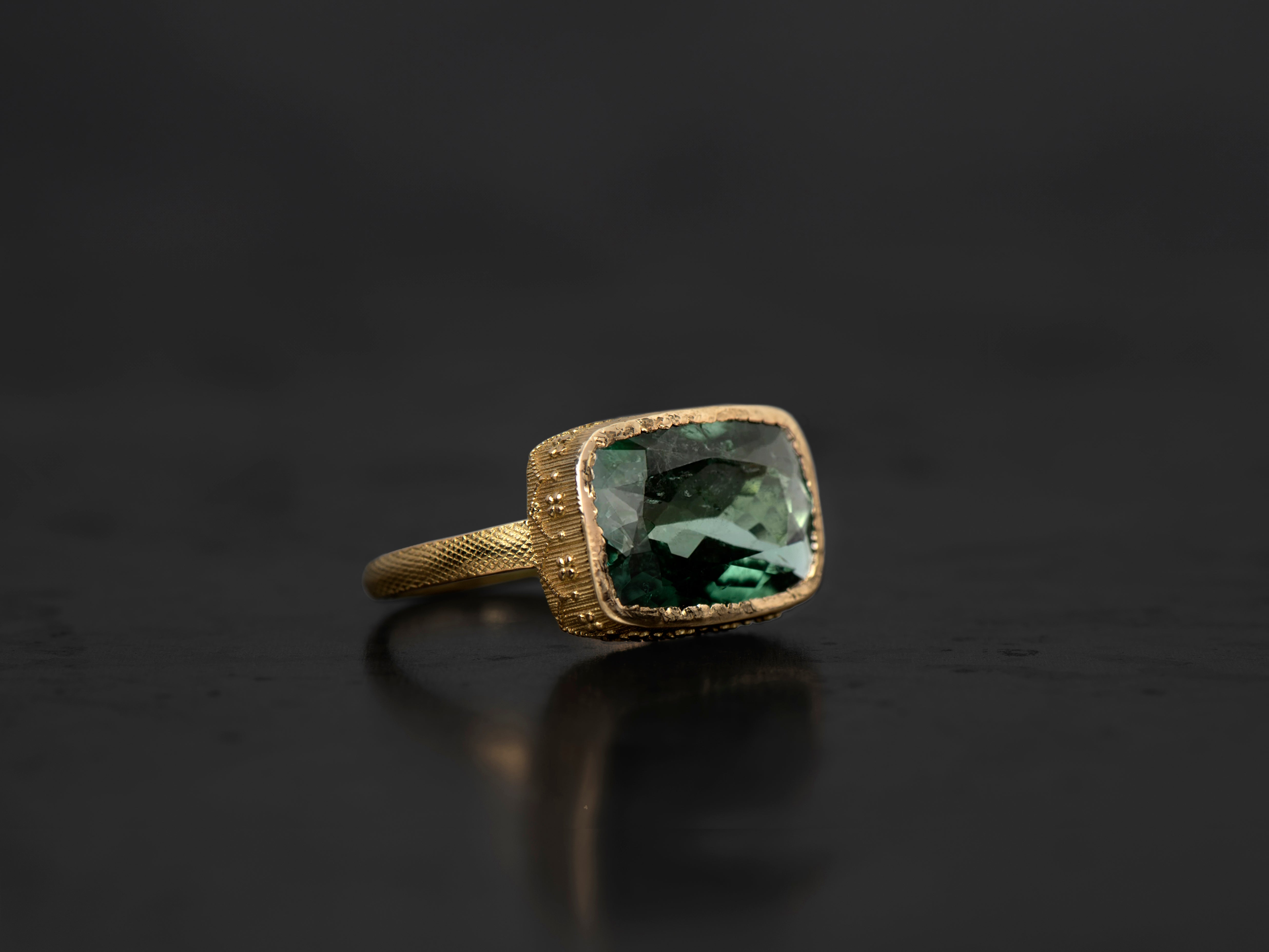 BAGUE SYRACUSE TOURMALINE VERTE 5,14CTS OR JAUNE