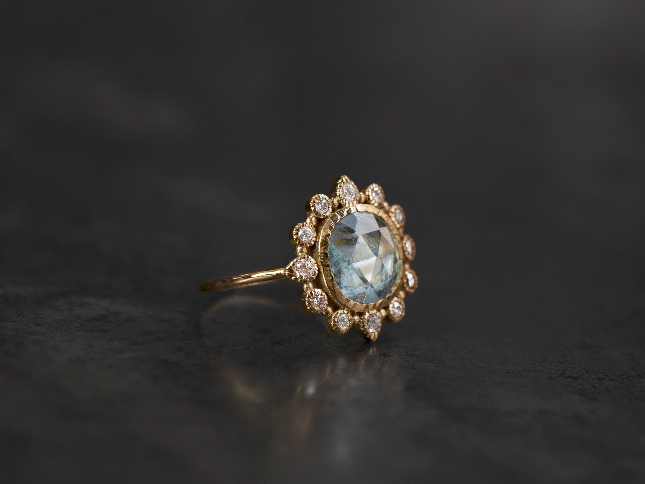 Bague Sagan Aigue-marine rosecut 1,55ct diamants champagne