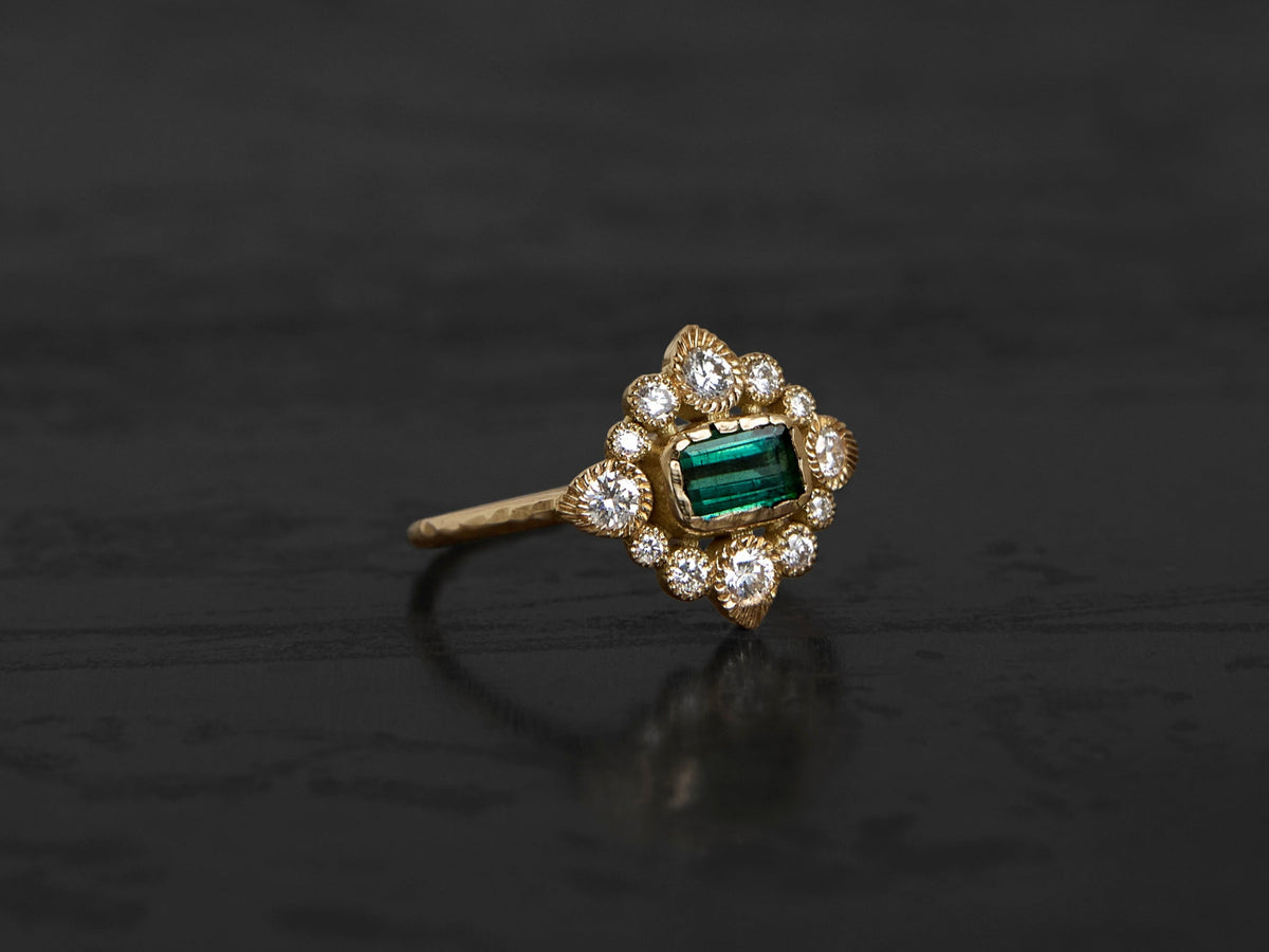 Sagan Perse Ring with 0.28 cts White Rose-Cut Diamond, Yellow Gold