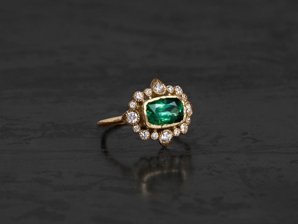 Sagan Perse Ring with 0.28 cts White Rose-Cut Diamond, Yellow Gold