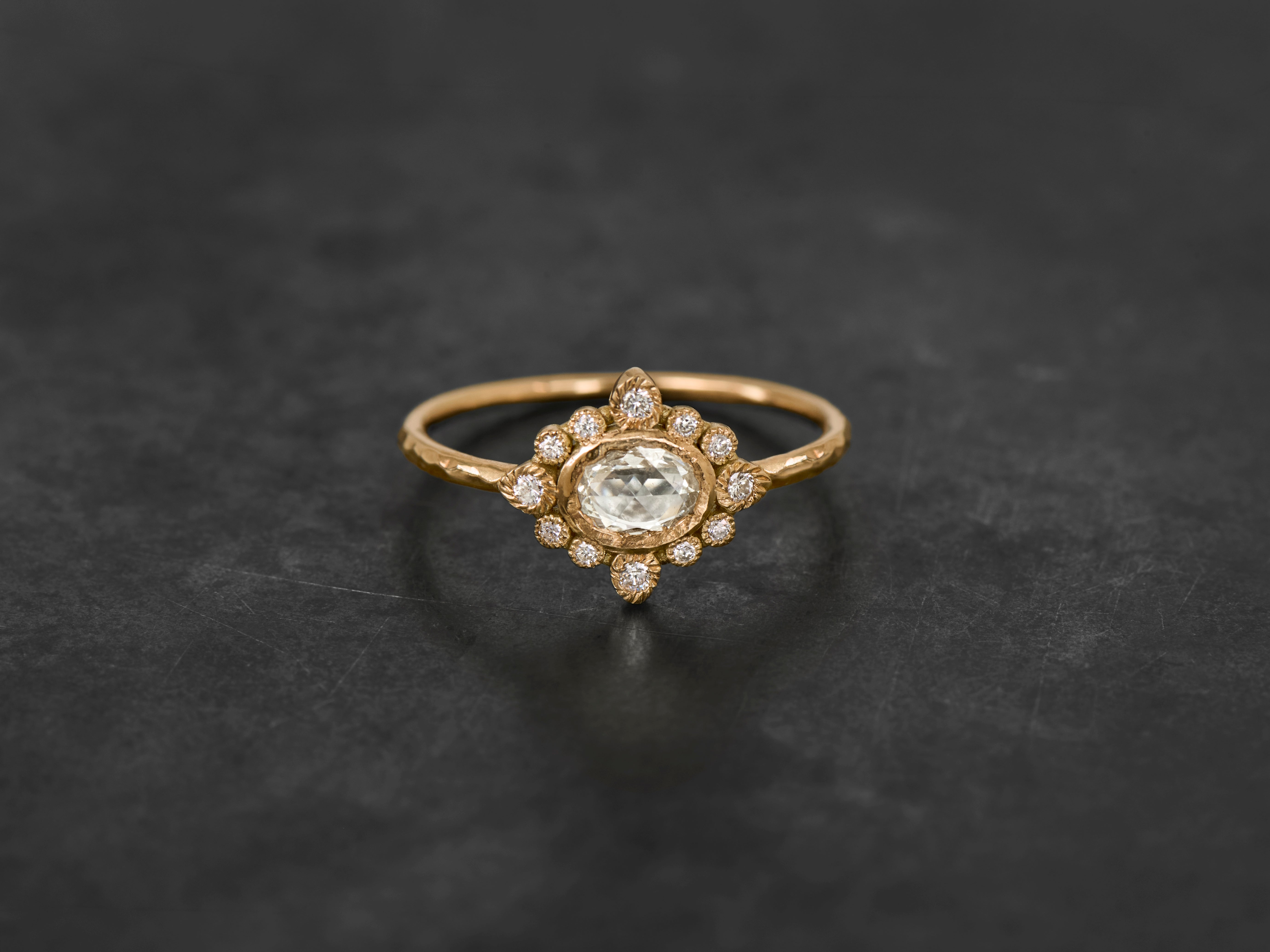 Sagan Perse Ring with 0.28 cts White Rose-Cut Diamond, Yellow Gold