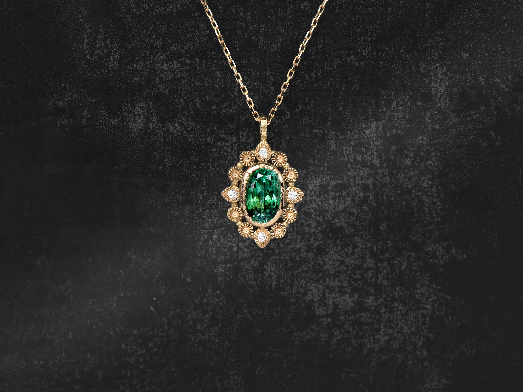 Collier Sagan 01 tourmaline verte 0,96cts diamants or jaune
