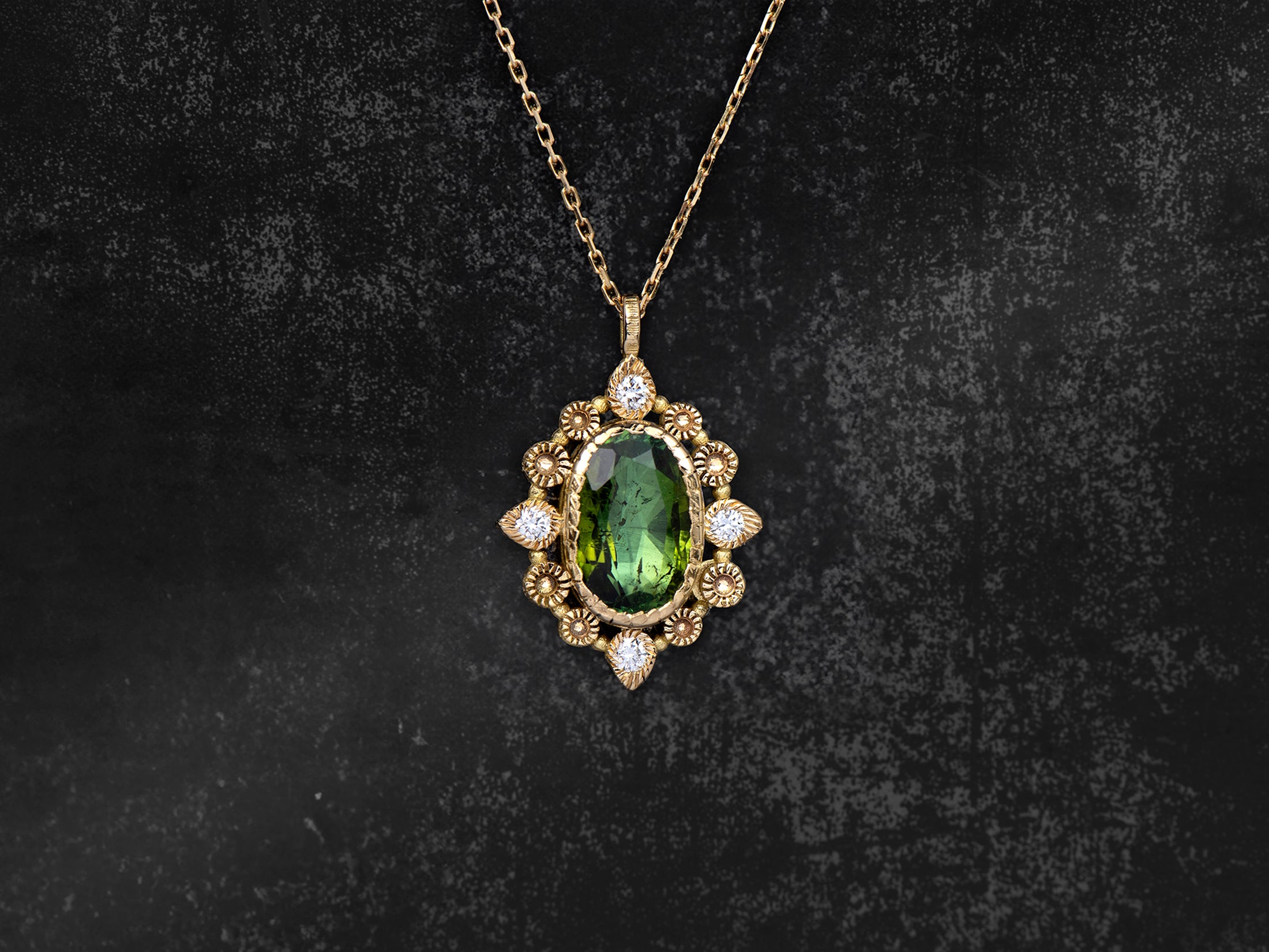 Collier Sagan 05 tourmaline verte 1,84cts diamants or jaune