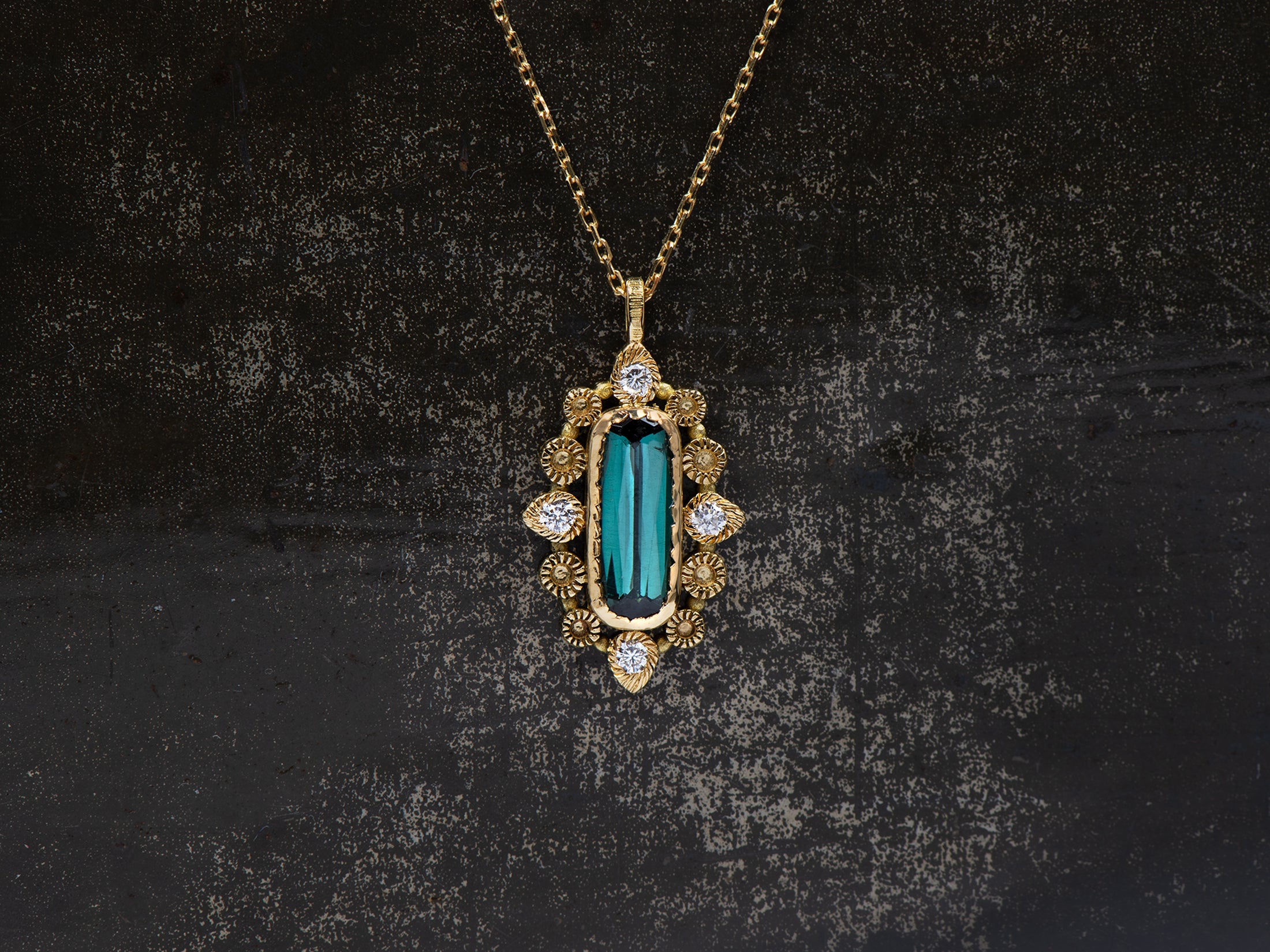 Collier Sagan 06 tourmaline indigo 0,83cts diamants or jaune