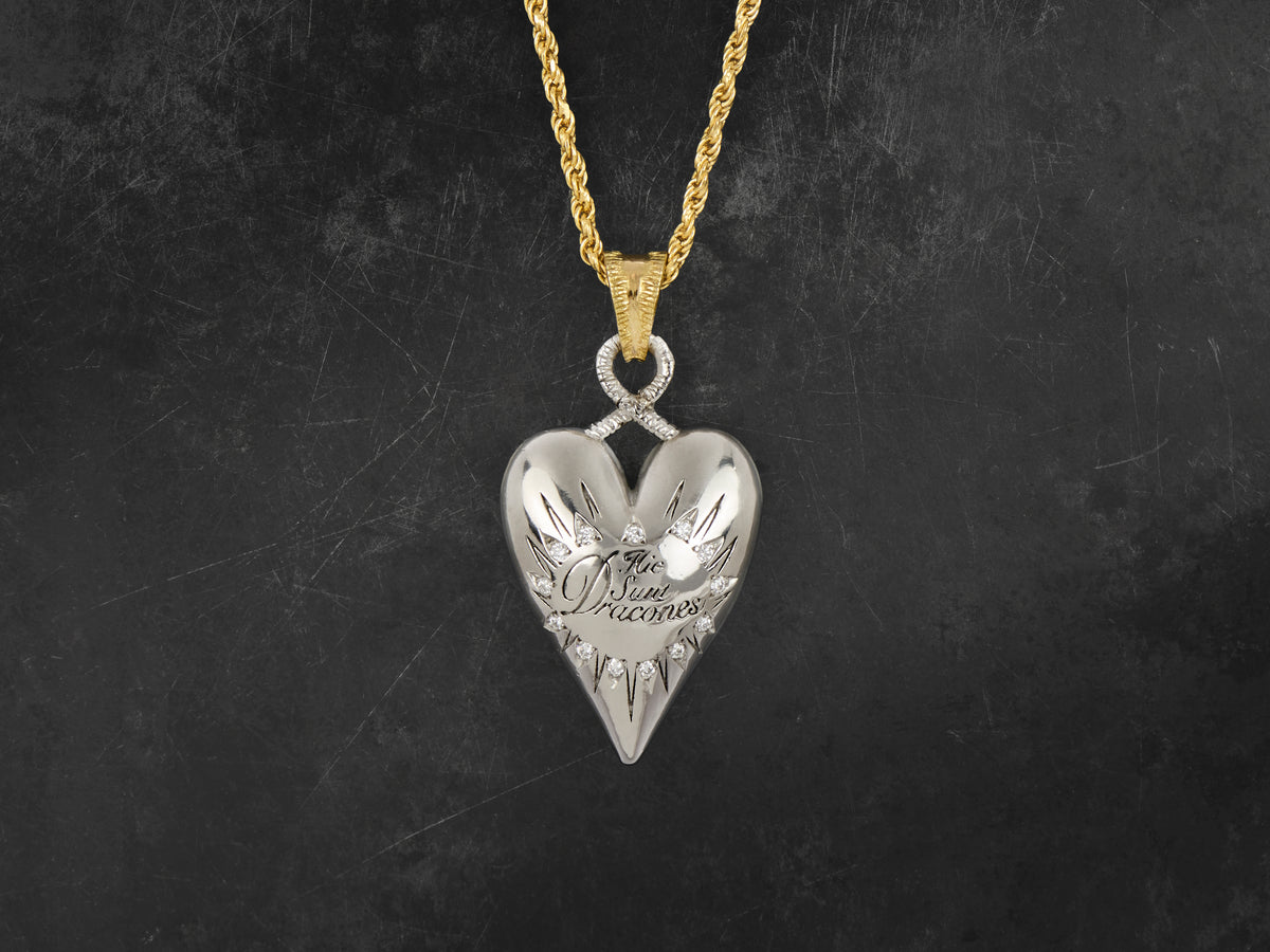 Dracones heart motto necklace GM vermeil