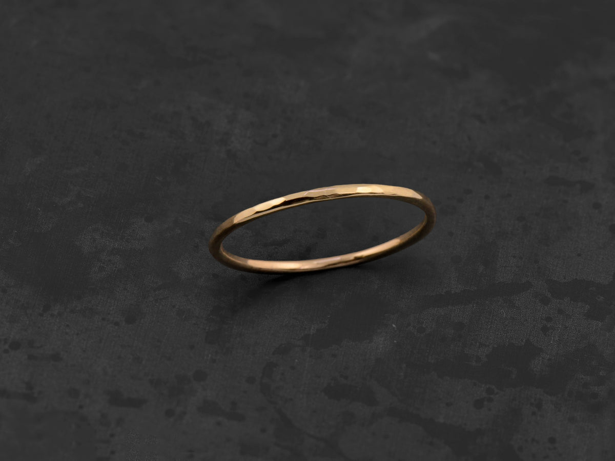 Mon Chéri thin round hammered gold wedding ring