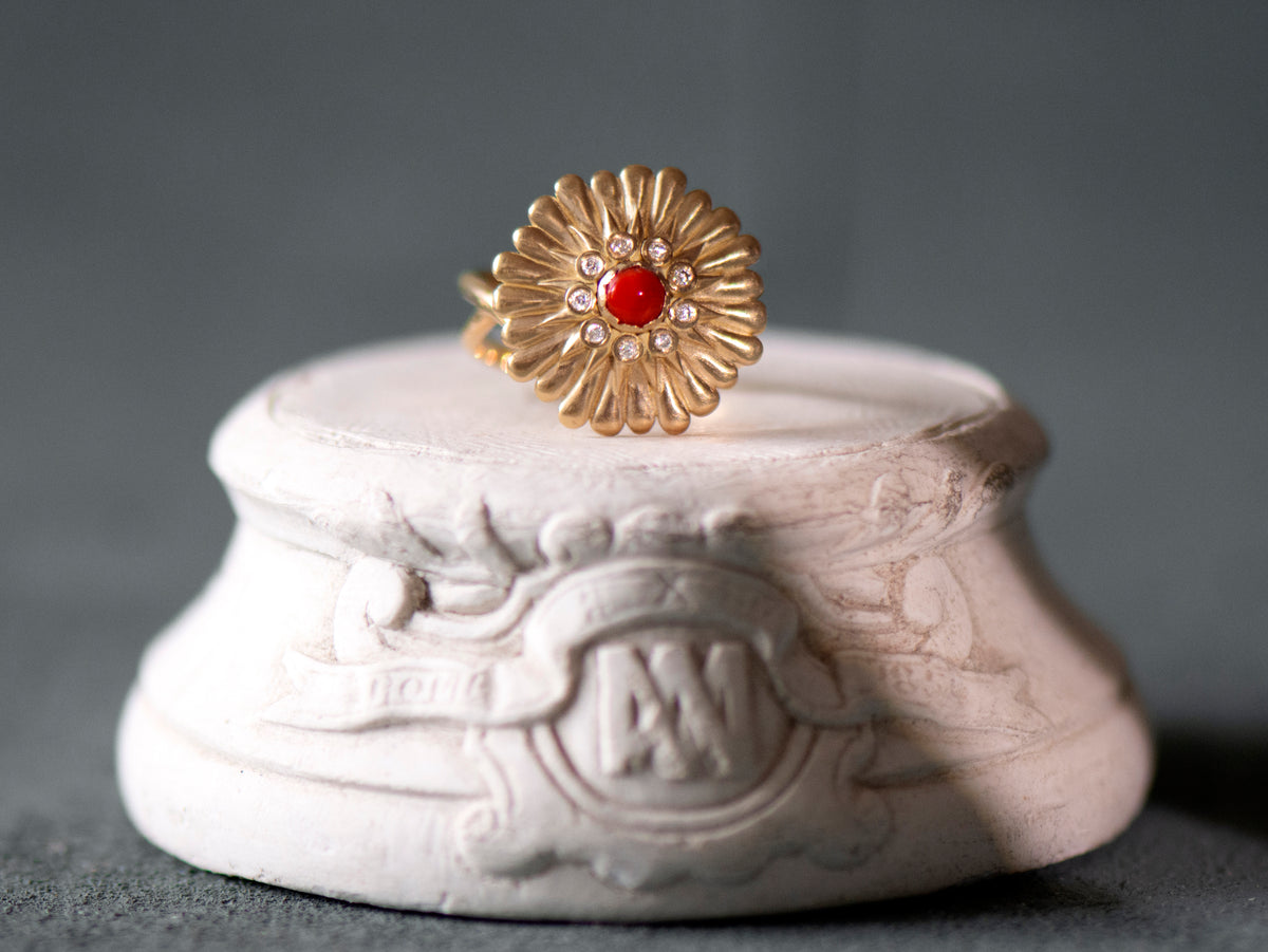 Bague Sacha Corail et Diamants or jaune
