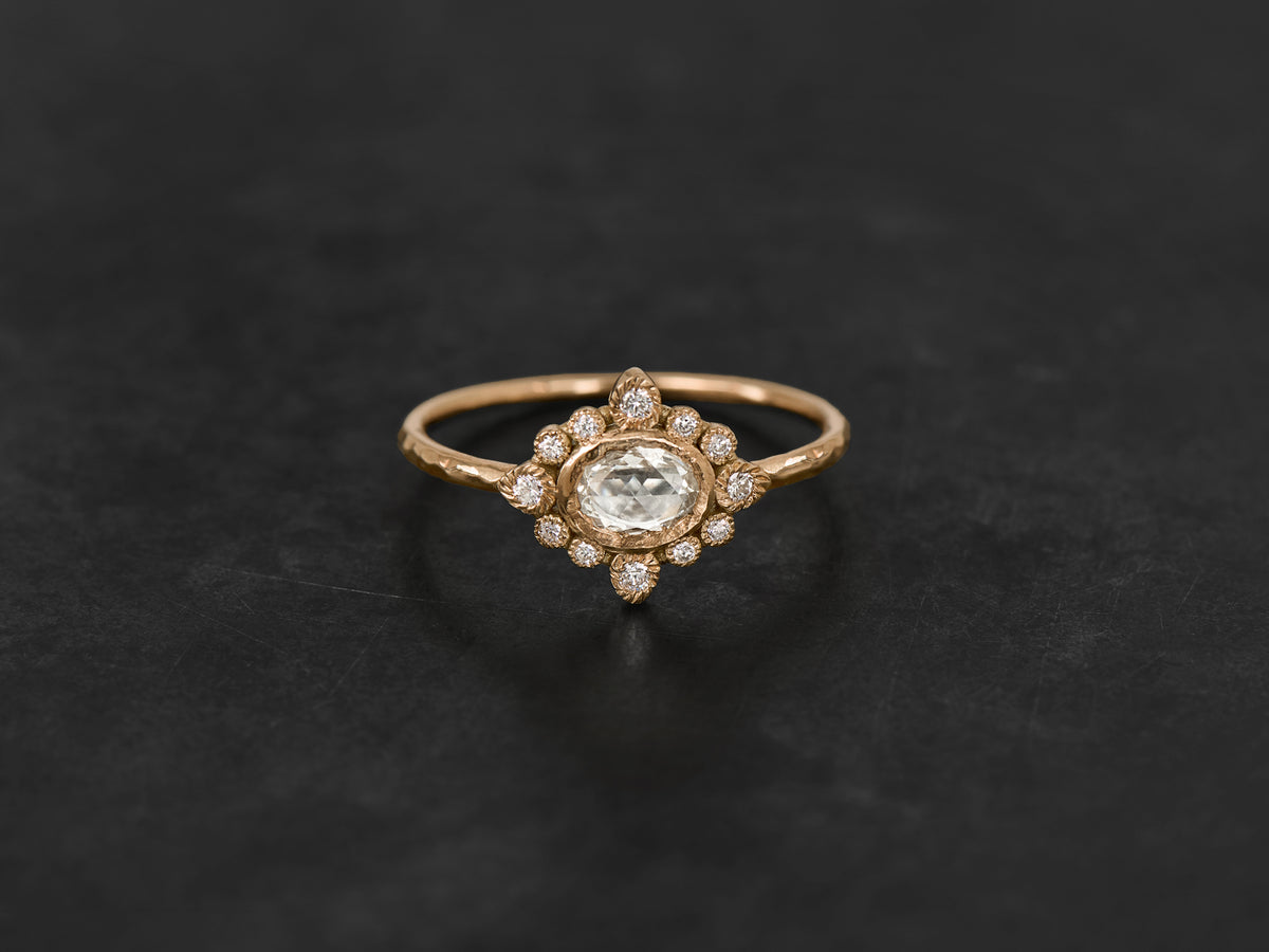 Sagan Perse Ring with 0.28 cts White Rose-Cut Diamond, Yellow Gold