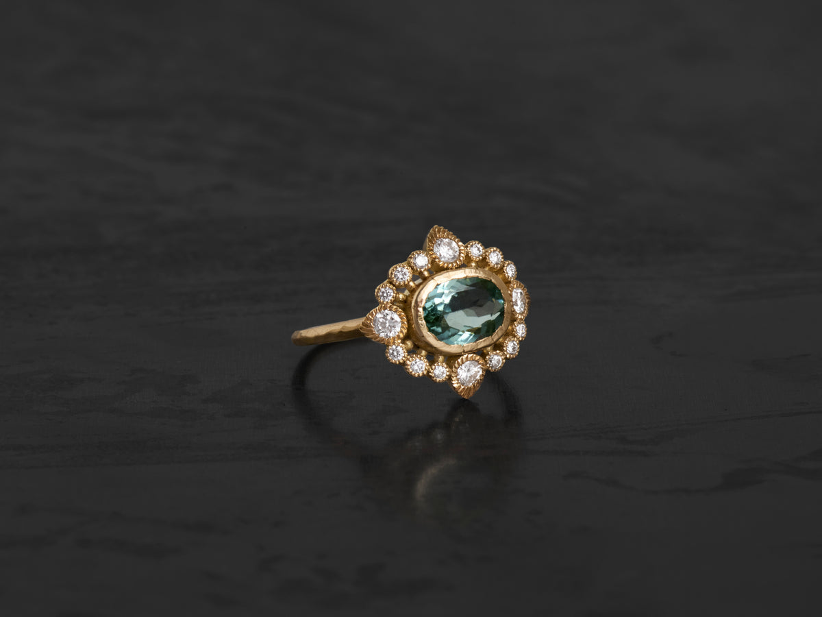 Sagan Perse Ring with 0.28 cts White Rose-Cut Diamond, Yellow Gold