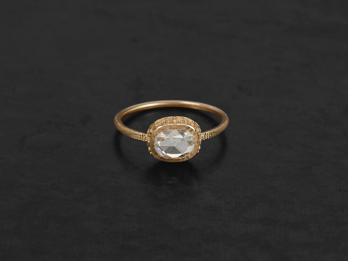 Syracuse Ring with a 1.09-carat cushion-cut rose-cut diamond, yellow gold