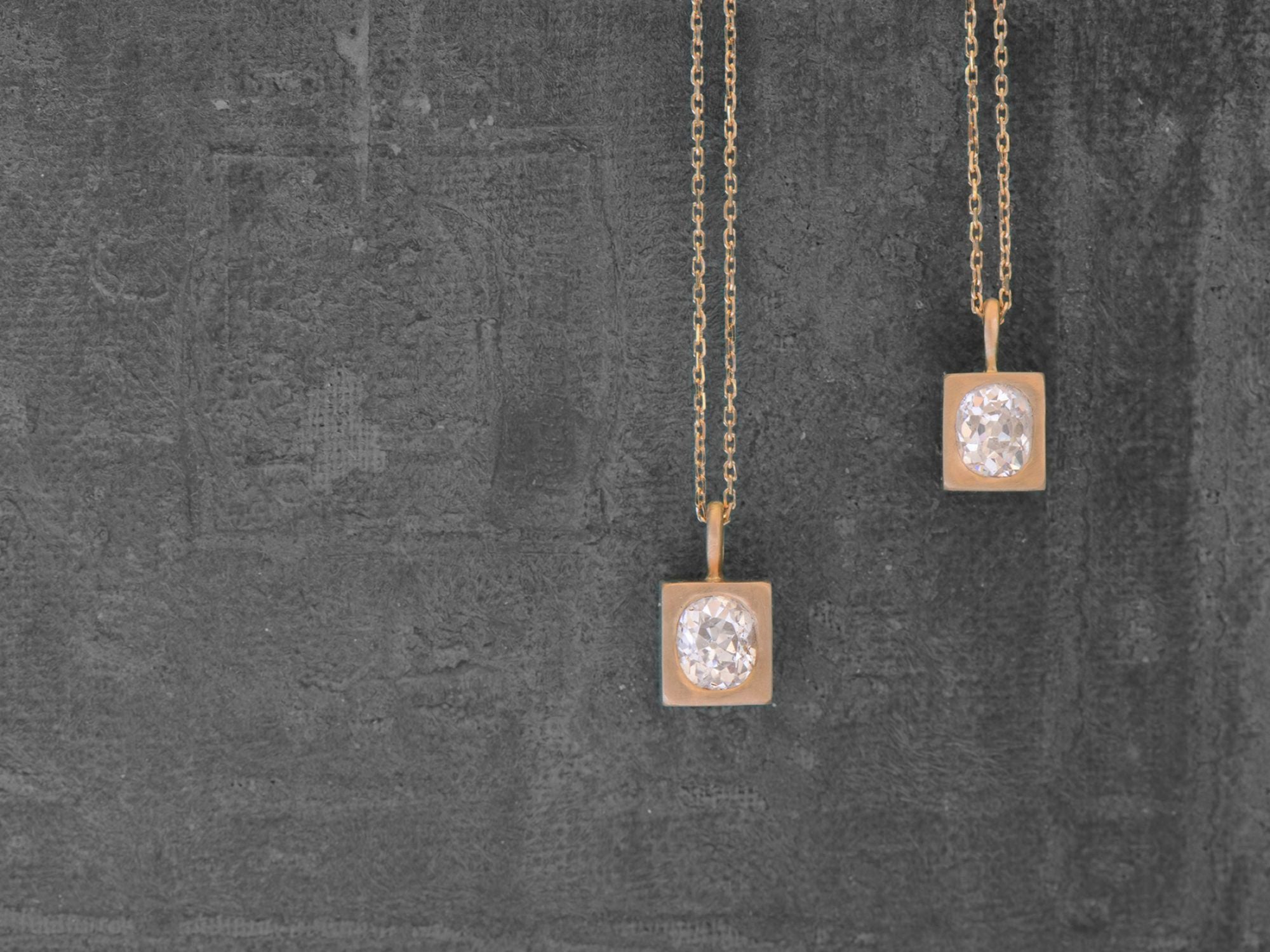 Ice Cube necklaces yellow gold old cut diamonds